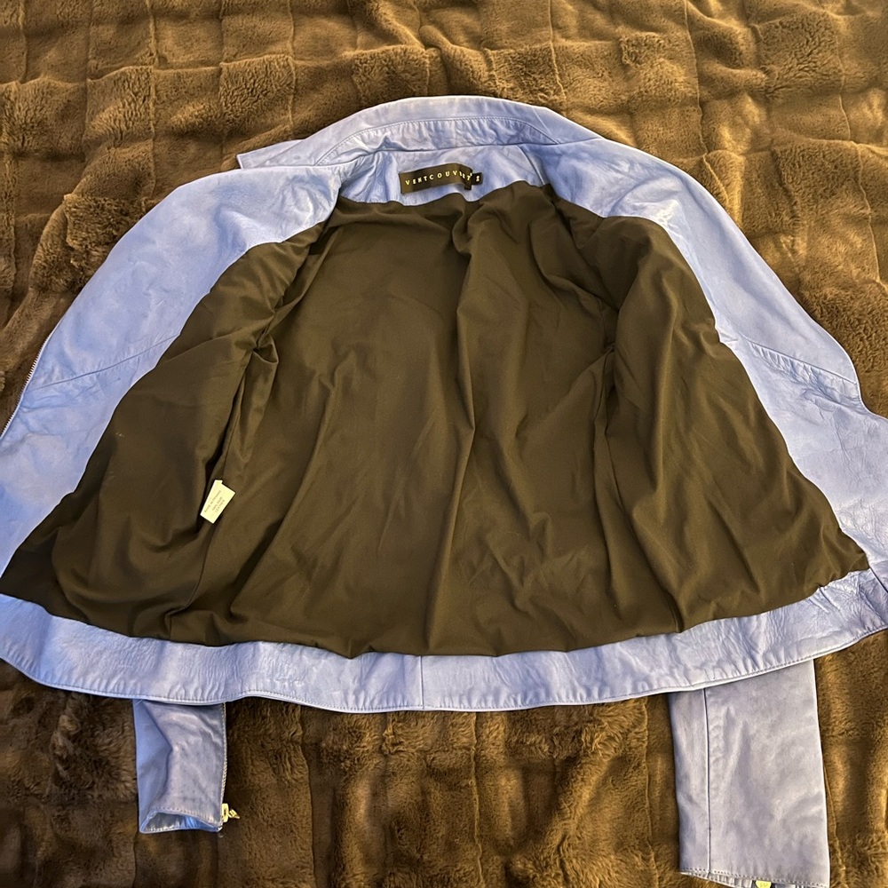 Elegant Sky Blue 100% Cuir Leather Jacket - Picture 12 of 13
